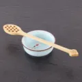 Wooden honey stirring spoon with ceramic cup set, long handle coffee mixer kitchen tableware. - Bee Style