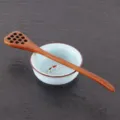 Long wooden honey stirring spoon, creative coffee stirrer and dessert bar with ceramic koi bowl. - Traditional Lacquer Pointed Tip Style
