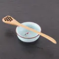 Long handle wooden honey stirring spoon with creative ceramic koi fish tea cup set. - Natural Color Pointed Tip Style