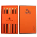 5 pairs wooden chopsticks gift set with gold metal tips in luxury orange gift box - 5 Pairs of 5-Color Gift Chopsticks
