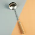 Stainless steel soup ladle with natural beech wood handle, long handle kitchen cooking spoon. - Soup Spoon