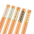5-pack Chinese style bamboo chopsticks set with multi-color printed floral patterns - 24cm / Style 03 | Set of 5 Pairs