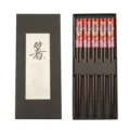 Wooden chopstick gift set with elegant fish pattern, traditional box packaging, premium quality. - Red Fish Pattern