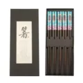 Wooden chopsticks gift set 5 pairs Japanese style wood chopsticks with elegant gift box - Sky Blue Fish Pattern