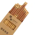 Bamboo chopsticks set variant, 10 pairs with gift box sleeve and classic printed design. - 10 Pairs Bamboo Chopsticks (Red & Black Lines)