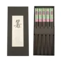Japanese style wooden chopsticks gift set, 5 pairs of creative household wooden chopstick box. - Green Fish Pattern