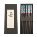 Wooden chopstick gift set with blue fish design, Japanese style tableware box for home use. - Dark Blue Fish Pattern