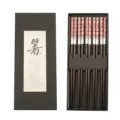 Japanese style wooden chopstick gift set with cherry blossom pattern in elegant black box - Red Morning Glory