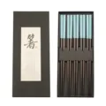 Japanese wooden chopsticks set 5 pairs gift box household pointed wooden tableware chopstick - Sky Blue Cherry Blossom