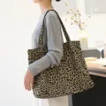 Vintage canvas draagtas met luipaardprint, modieuze schoudertas voor dames. - Khaki