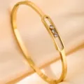 Gold titanium steel bangle bracelet with sparkling crystal stones elegant luxury jewelry design - DQ-2443-2 (Sliding Diamond Style)