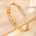 Gold stainless steel heart link bracelet, elegant rhinestone fashion bangle jewelry accessory - DQ-2442-3