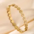 Gold stainless steel daisy flower rhinestone link bracelet elegant women fashion jewelry item - DQ-2442-1