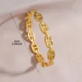 Gold stainless steel anchor chain bangle detail view, vintage waterproof clasp bracelet. - Classic Anchor Link