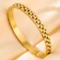Detailed shot of a gold titanium steel textured link bracelet showcasing its fine craftsmanship. - DQ-2444-1