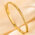 Gold stainless steel quilted diamond bangle bracelet detail, luxury vintage fashion jewelry. - DQ-2444-2 (Quilted Style)
