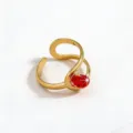 Close-up of vintage red zircon gold open ring, highlighting exquisite court style details. - Open Adjustable / Gold Color Red Zirconia