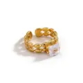 French vintage stainless steel open ring with sparkling square zircon, elegant gold chain link. - Open Adjustable / Gold Chain White Square Stone