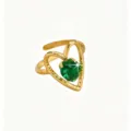 Detailed view of gold stainless steel ring with green heart zircon, sleek and elegant. - Green Heart