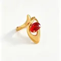 Exquisite gold-plated ring featuring an oval red zirconia with sleek modern design style. - Red Oval