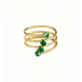 Gold multi-loop spiral ring featuring vibrant green zircon stones, elegant and chic finger jewelry for women. - Green Multi-layer