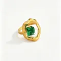 Detailed view of the luxury stainless steel green zircon gold ring, elegant women jewelry. - Green Square