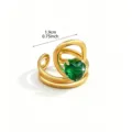 Gold open ring featuring a sparkling green heart zircon stone, elegant detailed jewelry. - Green Heart Multi-layer