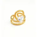 Detailed closeup of a trendy gold plated stainless steel multi-layer ring with heart zircon. - White Heart Multi-layer