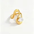 Gold stainless steel open ring detail, elegant S-shaped design with sparkling white zirconia. - White Wave