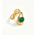 Gold-plated asymmetric ring with green zircon, elegant luxury jewelry for women daily wear - Green Wave