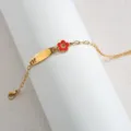 Elegantes goldenes Edelstahl Armband mit rotem Blumenanhänger und ID Schild für Damen - Durchbrochener Schmetterling (Rote Blume)