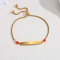 Stainless steel gold curved plate bracelet with red enamel hearts adjustable chain - Red Heart - Stretch Box Chain