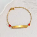 Goldenes Edelstahl Armband mit gebogener ID Platte und roten Herzen, minimalistischer Schmuck. - Stahlfarben / Rotes Herz - Feine Kette