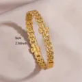 Gold-plated stainless steel clover link bracelet, chic geometric open cuff jewelry. - Four-Leaf Clover