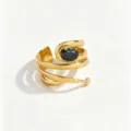 Stainless steel 18k gold plated multi-layer wrap black zircon ring detail view women fashion - Open Adjustable / Black
