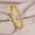 Gold plated stainless steel interlocking heart bangle bracelet fashion jewelry item - Heart Link