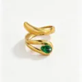 Exquisite 18K gold plated stainless steel snake ring detail with green cubic zirconia - Open Adjustable / Green