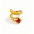 Gold-plated stainless steel snake ring featuring a sparkling red zircon stone for women - Open Adjustable / Red