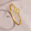 Gold plated stainless steel sunflower cuff bracelet detail shot showing crystal stones and size. - Sunflower With Diamonds