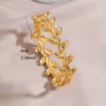 Gold plated stainless steel leaf vine open bangle bracelet for women elegant fashion jewelry - Leaf Vine Geometric