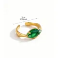 18k gold plated stainless steel open ring with marquise green zircon stylish jewelry for women - Open Adjustable / Green