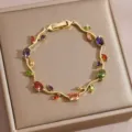 Exquisite multi-color cubic zirconia gold-plated bracelet detail, elegant fashion jewelry accessory. - 20cm / DQ-W-4091-4