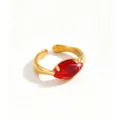 Exquisite 18K gold-plated stainless steel marquise red zircon open ring detail view. - Open Adjustable / Red