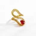 Elegant 18k gold plated curved statement ring featuring a radiant pear red gemstone detail. - Red Teardrop Rhinestone Style(DQ-3457-1) / Open Adjustable / Gold