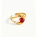 Elegant 18k gold plated open ring with sparkling red cubic zirconia, chic design for daily wear. - Open Adjustable / Red