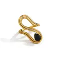 Gold-plated brass double-line ring featuring a chic black pear-cut gemstone for daily wear. - Black Teardrop Rhinestone Style(DQ-3457-2) / Open Adjustable / Gold