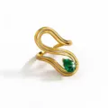 Close-up view of elegant 18k gold plated open ring featuring a sparkling green pear zirconia. - Green Swan Rhinestone Style(DQ-3457-3) / Open Adjustable / Gold