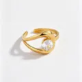 Minimalist 18k gold plated stainless steel ring with sparkling zircon stone detail. - Open Adjustable / White