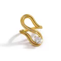 Detailed view of the elegant asymmetric gold-plated ring featuring a sparkling pear-shaped stone. - Teardrop Rhinestone Streamline Style(DQ-3457-4) / Open Adjustable / Gold