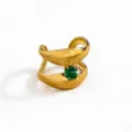 Gold plated brass double band ring featuring a sparkling green zirconia gemstone detail. - Green Double Layer Rhinestone Style(DQ-3458-1) / Open Adjustable / Gold